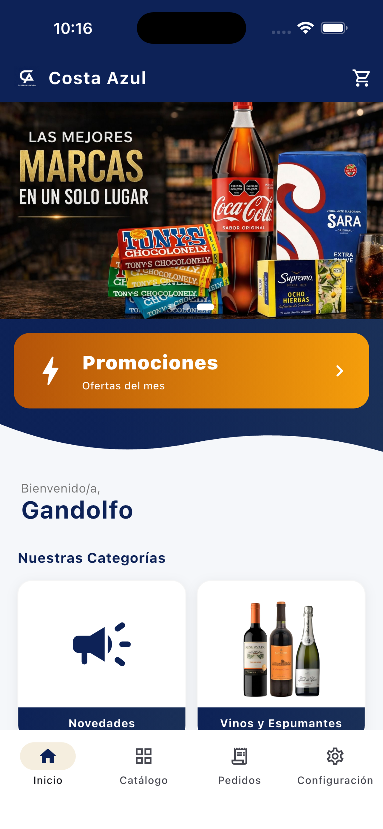 Captura de la app Costa Azul: detalle de producto